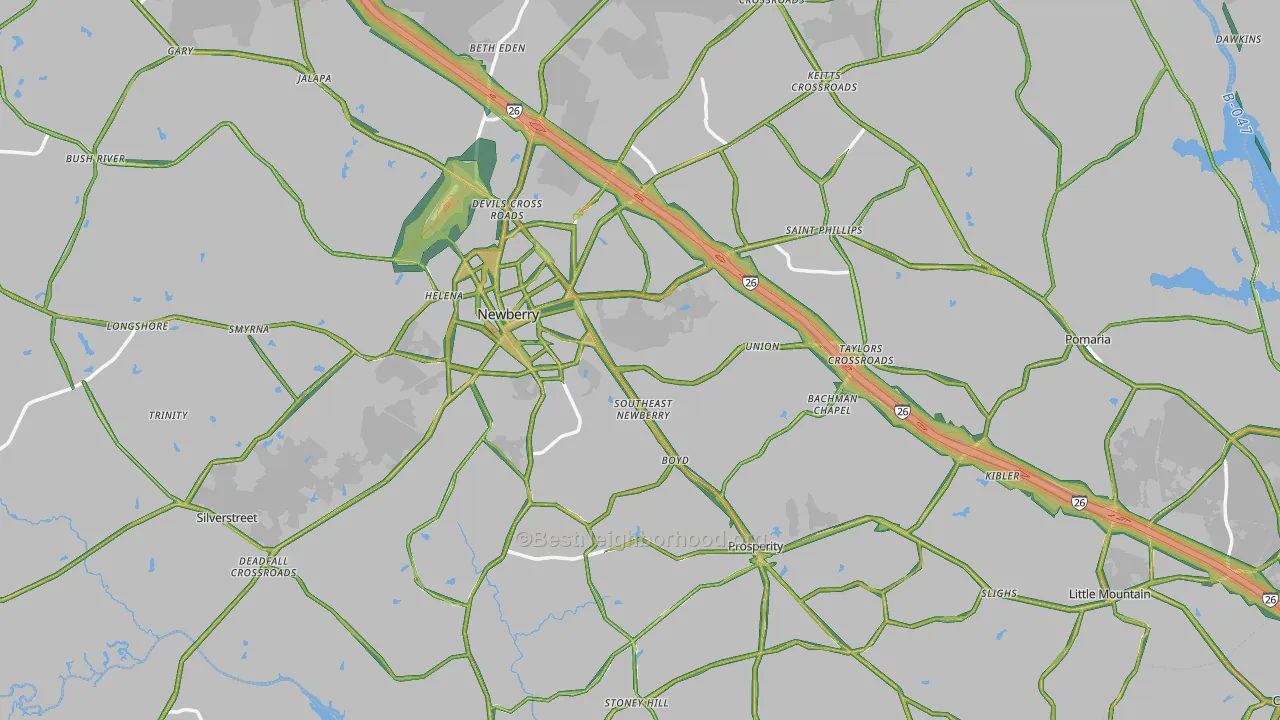 Newberry County, SC Map of Noise Levels in Newberry County