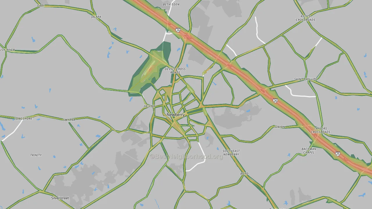 Newberry, SC Map of Noise Levels in Newberry