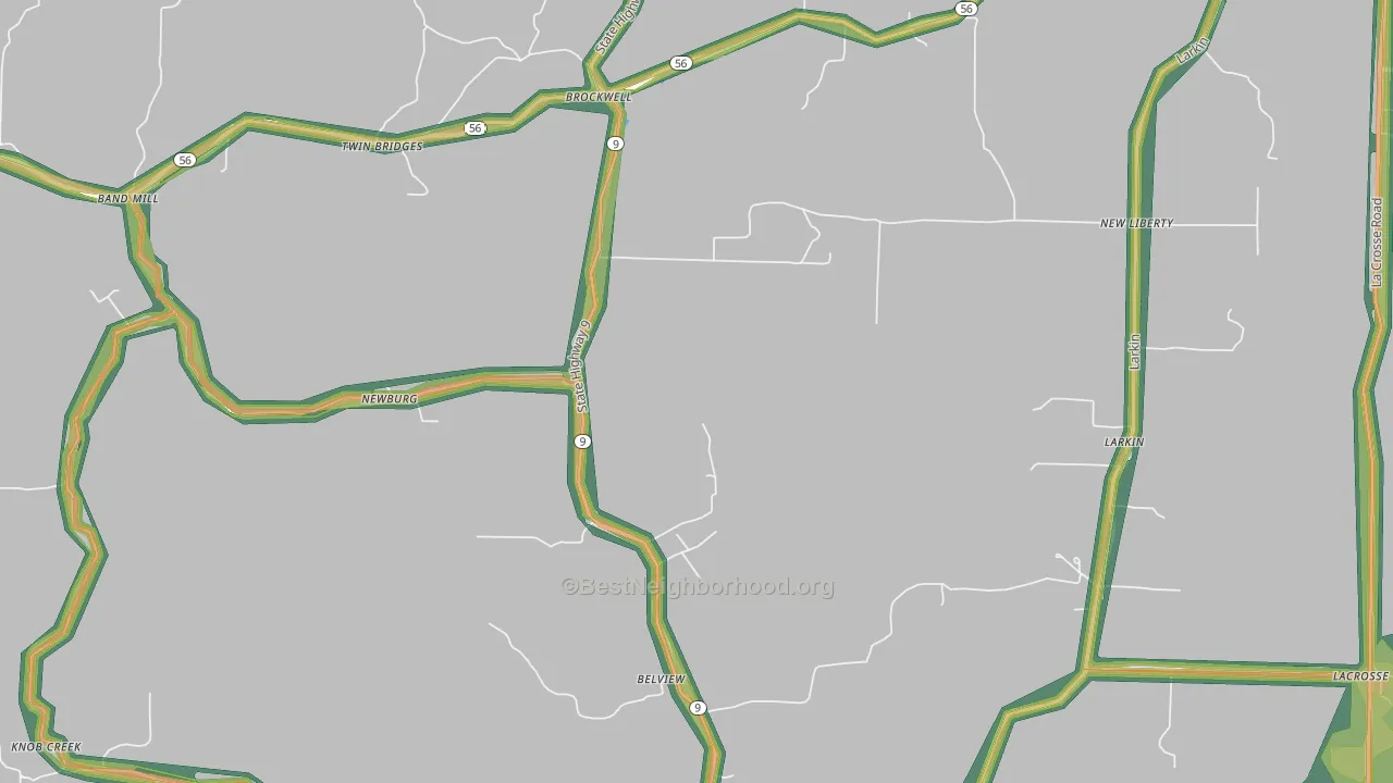 Newburg, AR Map of Noise Levels in Newburg