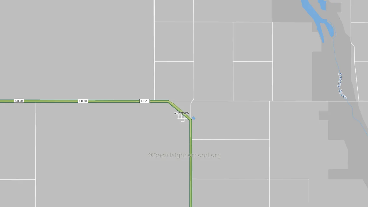 Newburg, ND Map of Noise Levels in Newburg