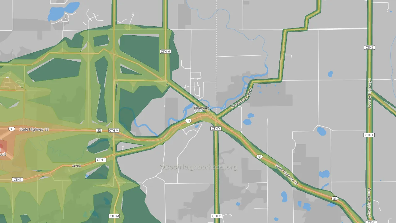 Newburg, WI Map of Noise Levels in Newburg