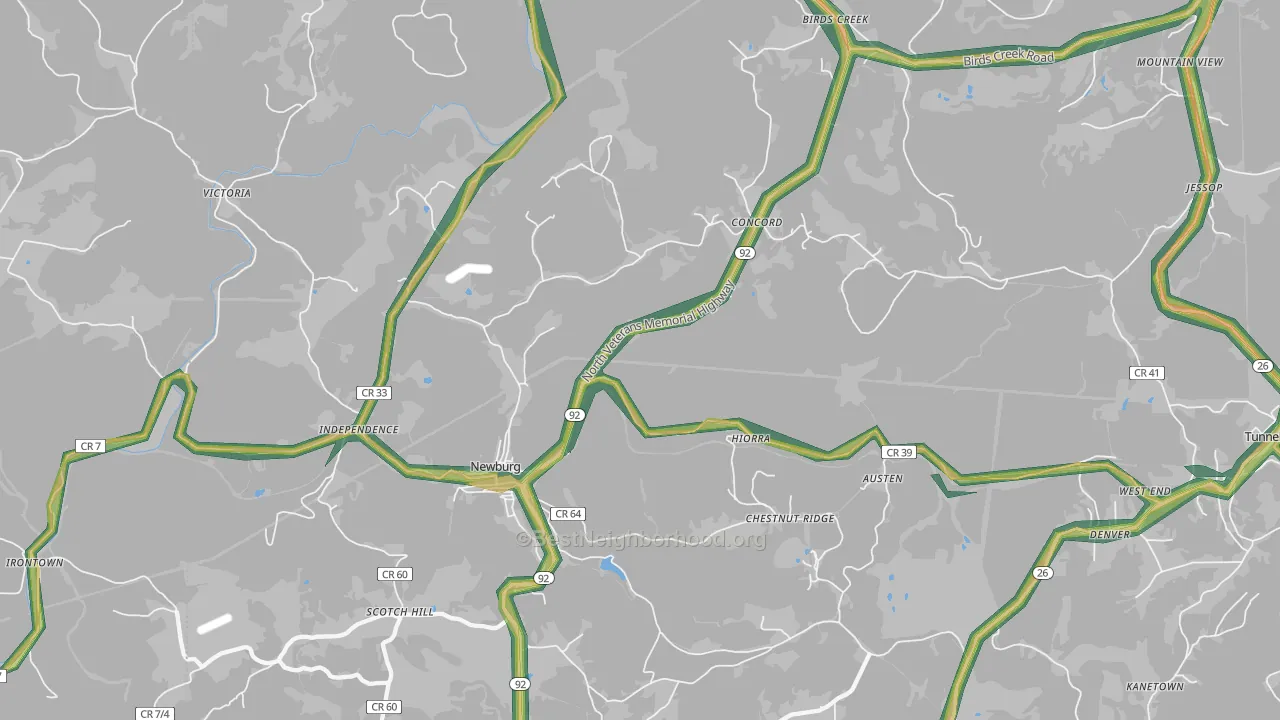 Newburg, WV Map of Noise Levels in Newburg