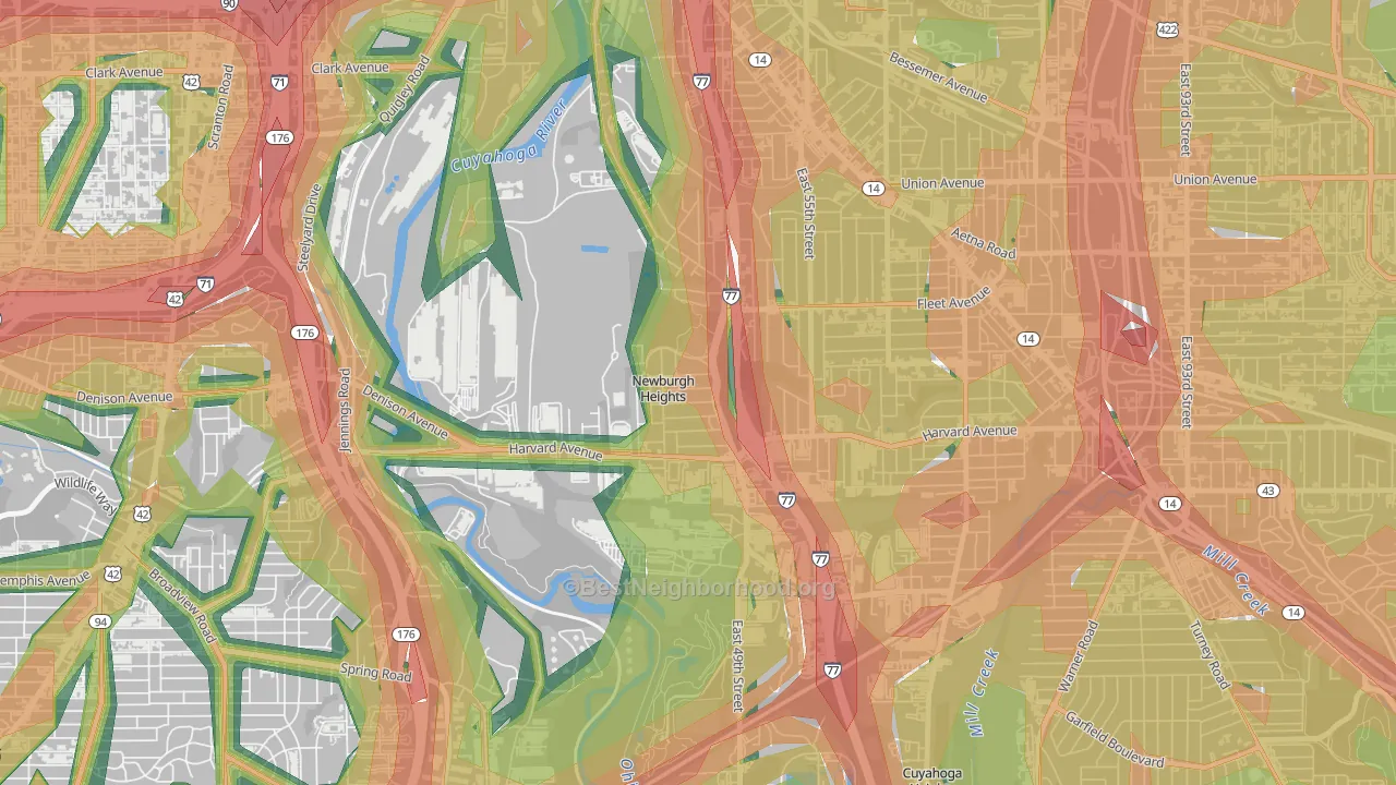 Newburgh Heights, OH Map of Noise Levels in Newburgh Heights