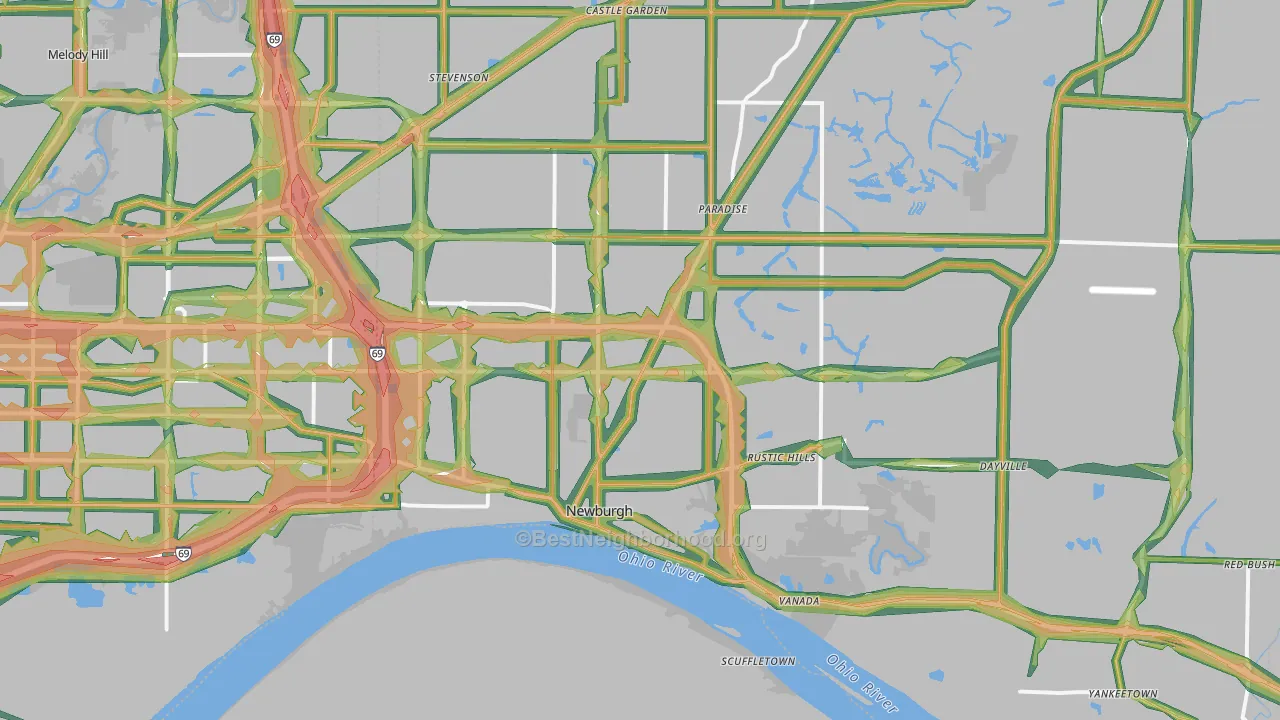 Newburgh, IN Map of Noise Levels in Newburgh