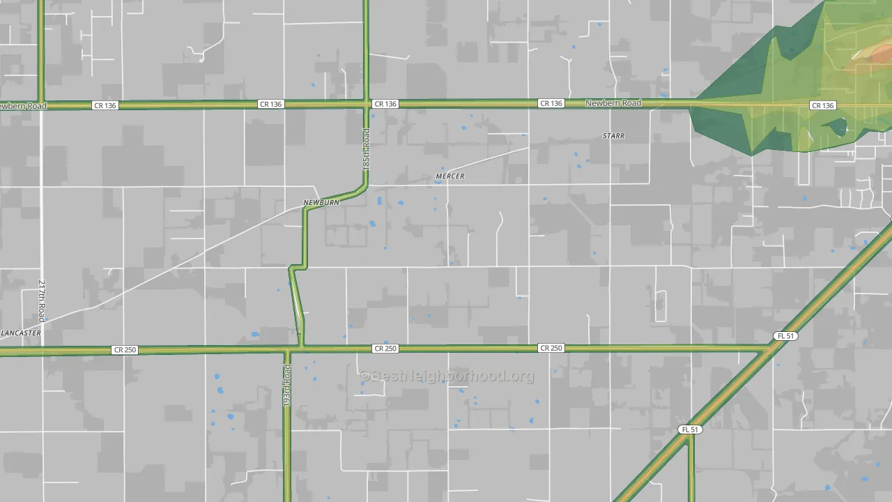 Newburn, FL Map of Noise Levels in Newburn