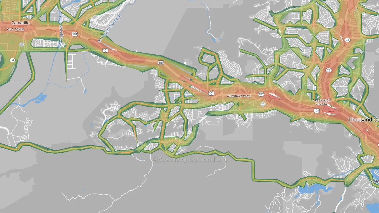 Newbury Park, CA Map of Noise Levels in Newbury Park