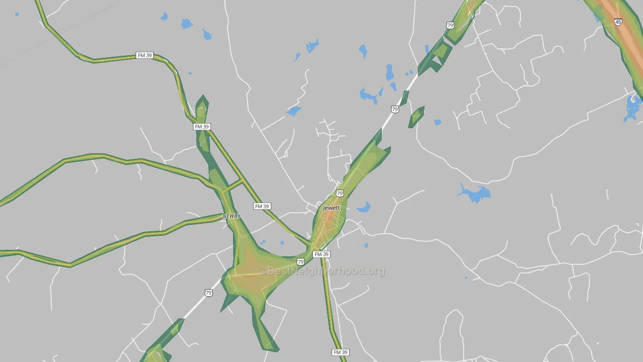 Newby, TX Map of Noise Levels in Newby