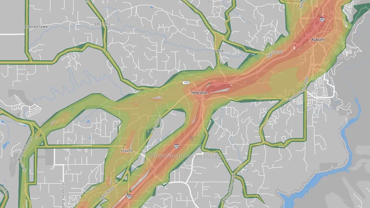 Newcastle, CA Map of Noise Levels in Newcastle