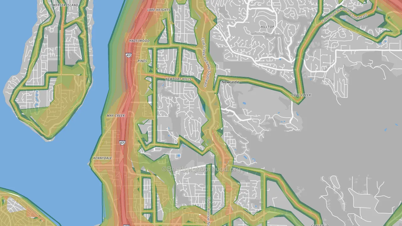 Newcastle, WA Map of Noise Levels in Newcastle