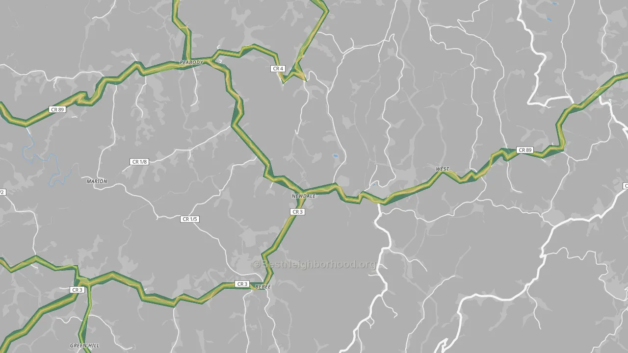 Newdale, WV Map of Noise Levels in Newdale