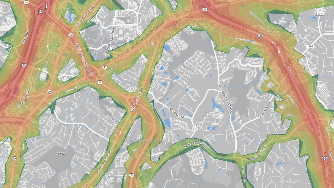 Newell, Charlotte, NC Map of Noise Levels in Newell