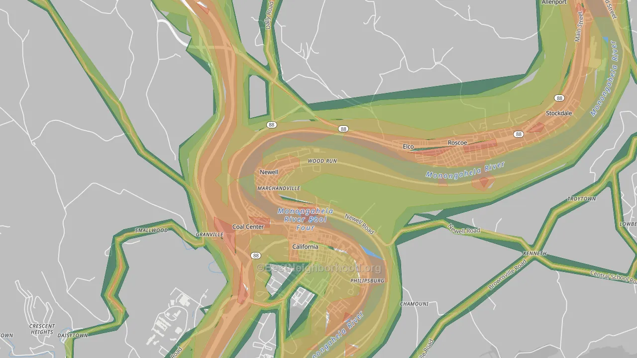 Newell, PA Map of Noise Levels in Newell