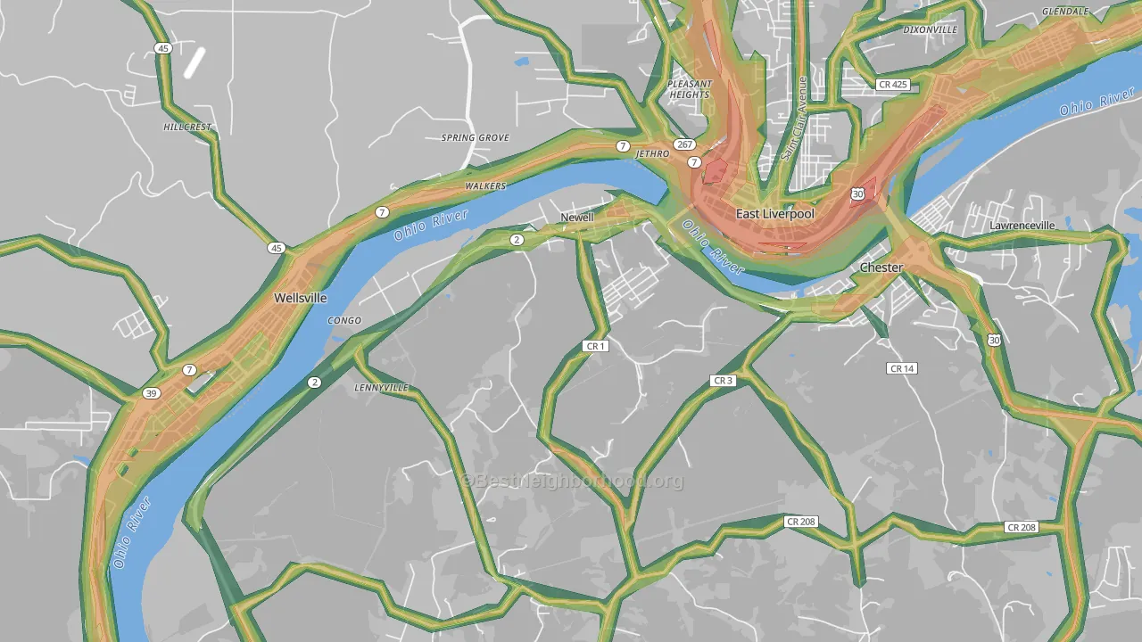 Newell, WV Map of Noise Levels in Newell