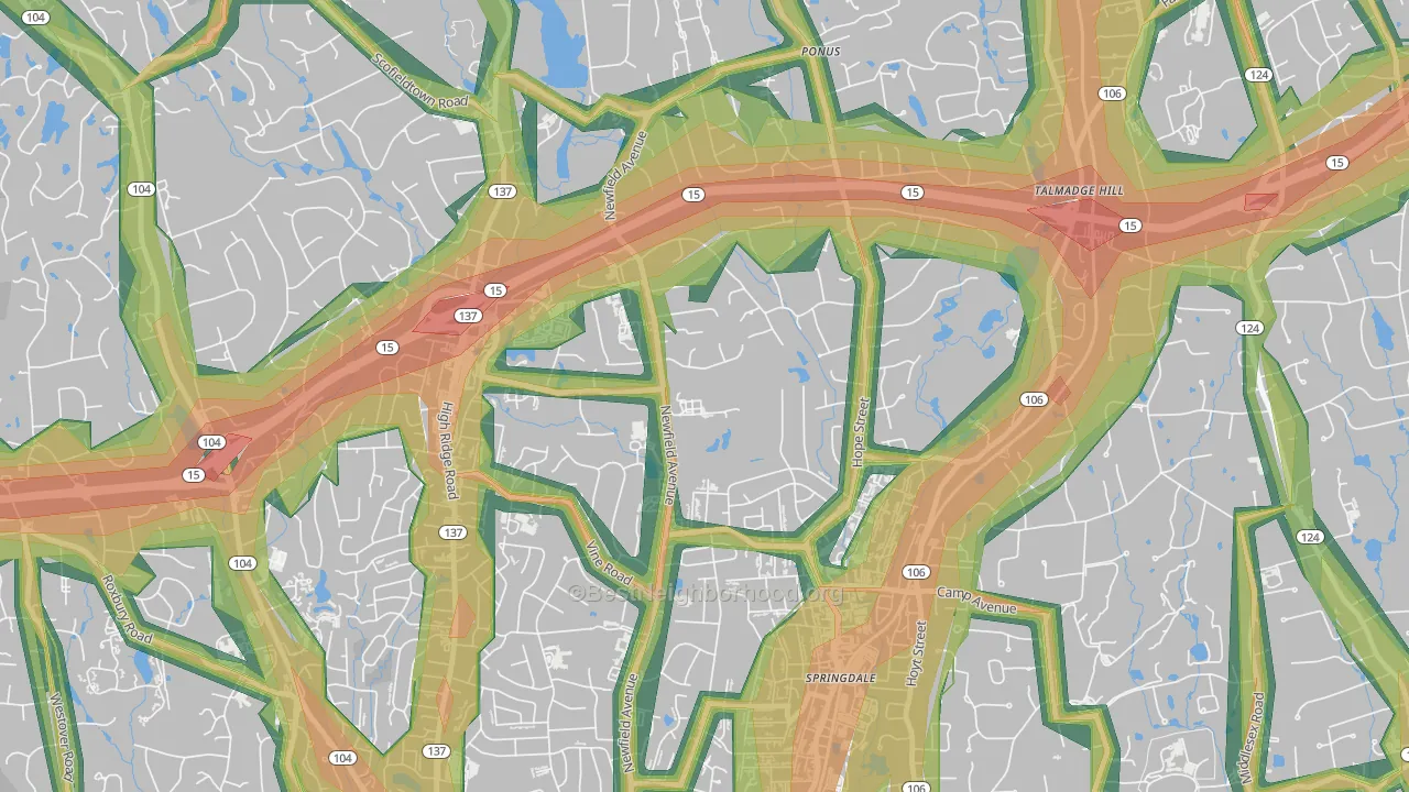 Newfield, Stamford, CT Map of Noise Levels in Newfield