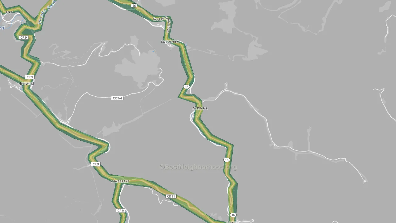 Newhall, WV Map of Noise Levels in Newhall