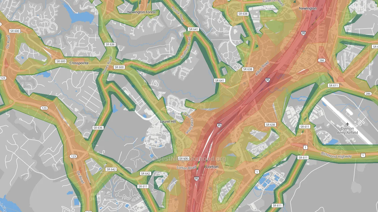 Newington Forest, VA Map of Noise Levels in Newington Forest
