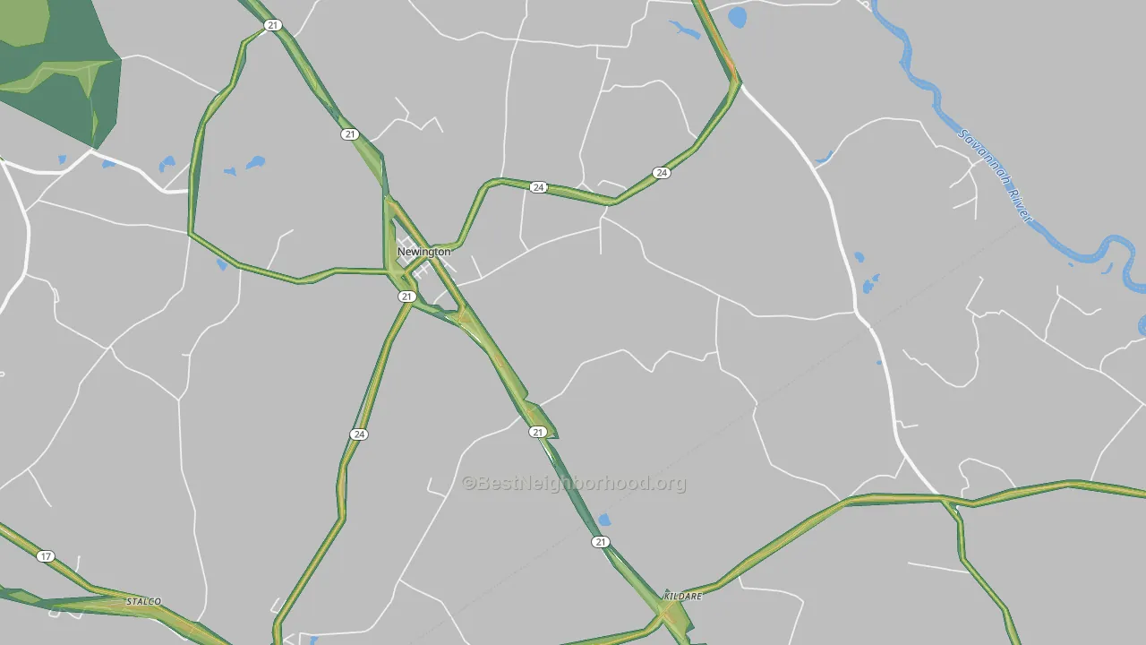 Newington, GA Map of Noise Levels in Newington