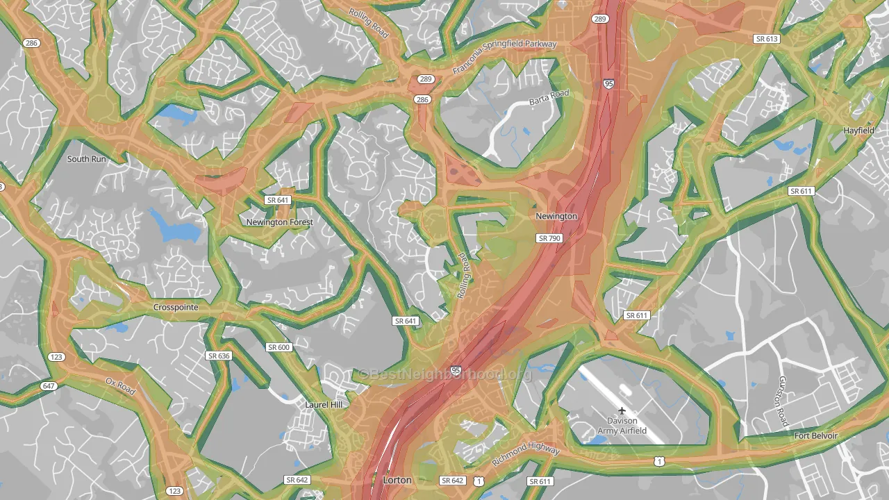 Newington, VA Map of Noise Levels in Newington