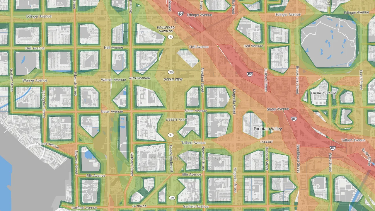 Newland, Huntington Beach, CA Map of Noise Levels in Newland