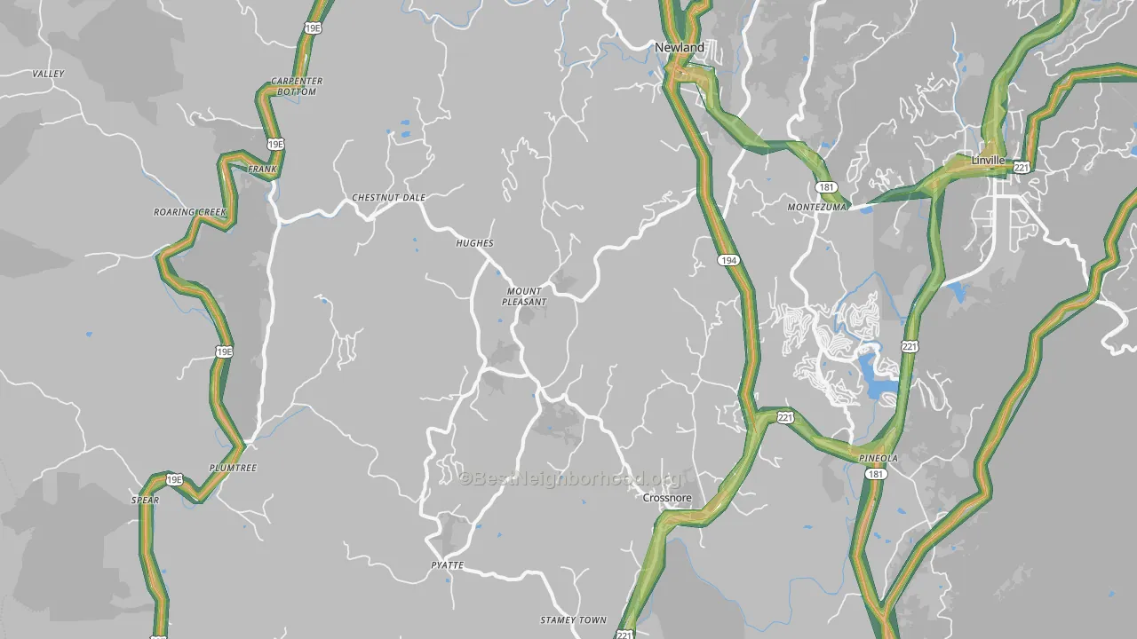 Newland, NC Map of Noise Levels in Newland