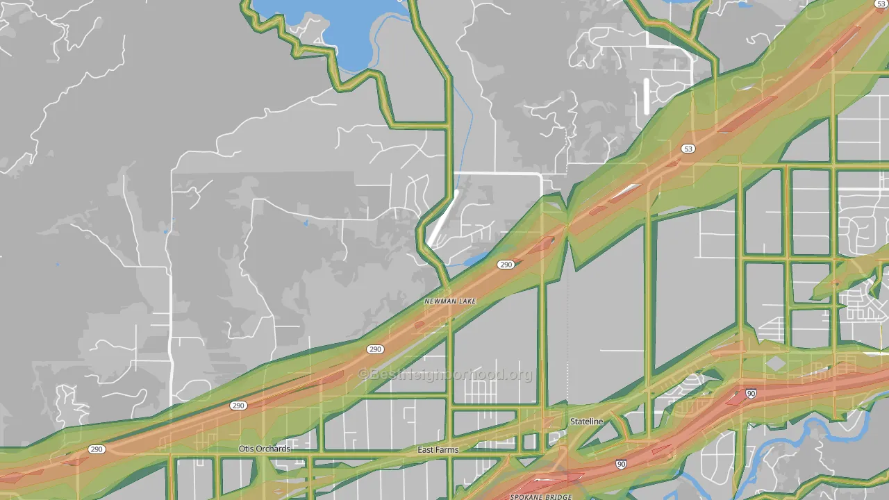 Newman Lake, WA Map of Noise Levels in Newman Lake
