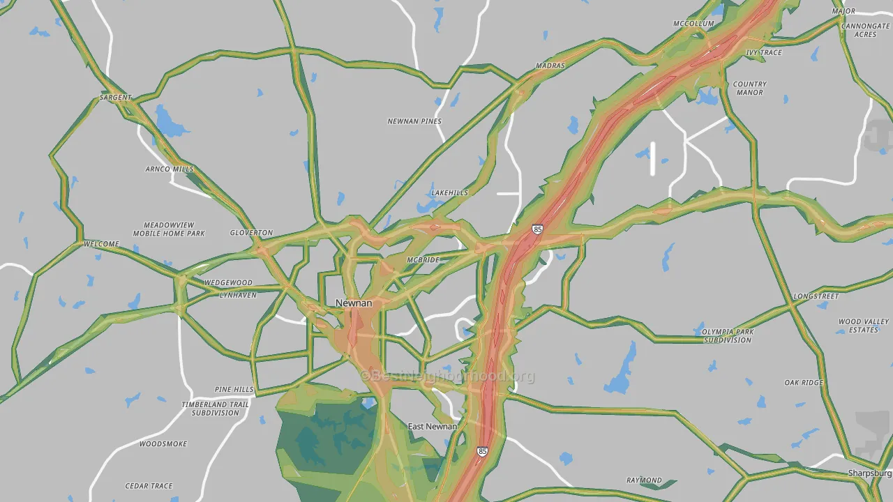Newnan, GA Map of Noise Levels in Newnan