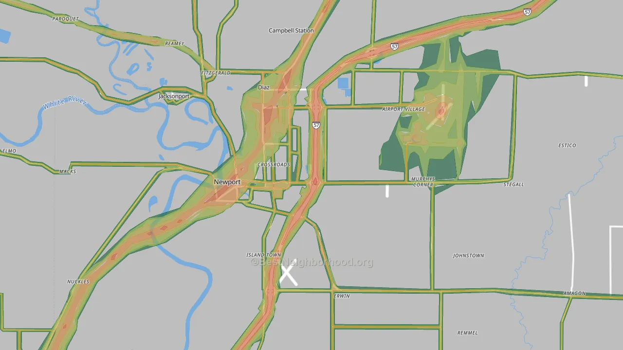 Newport, AR Map of Noise Levels in Newport