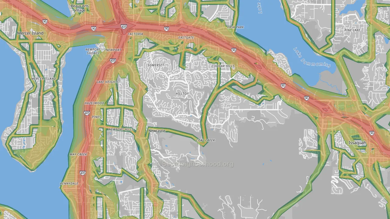 Newport, Bellevue, WA Map of Noise Levels in Newport