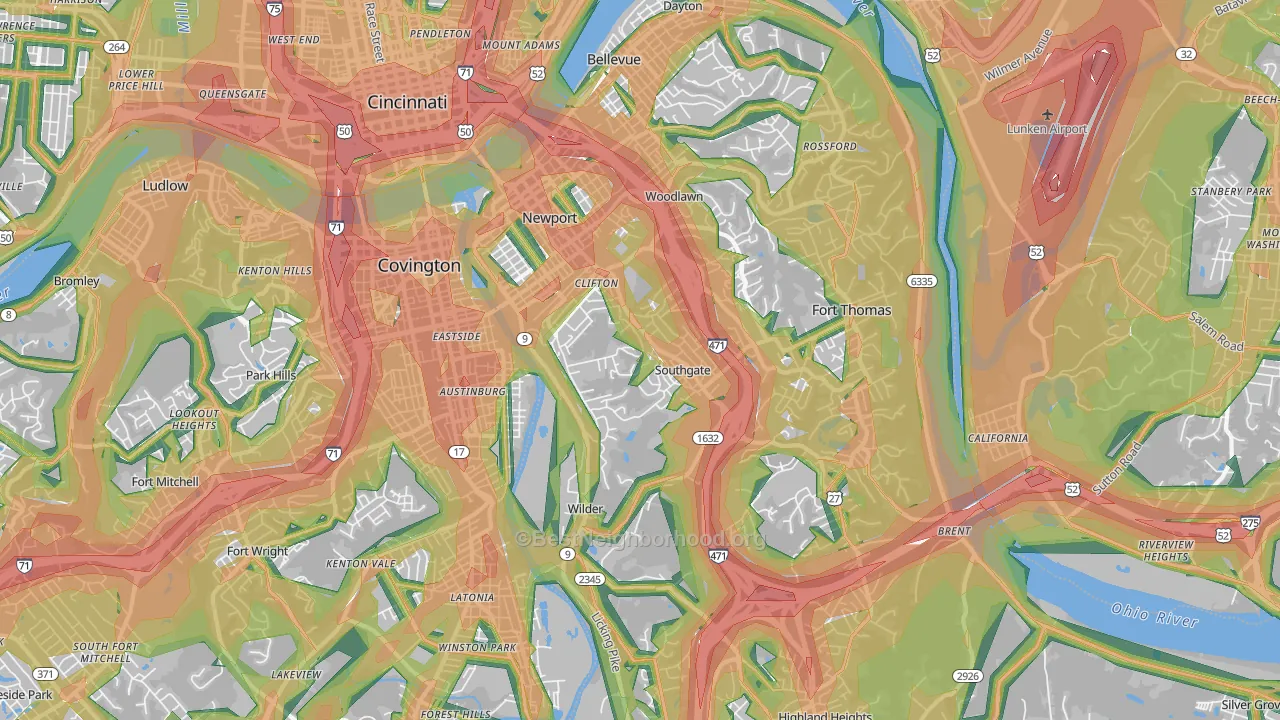 Newport, KY Map of Noise Levels in Newport