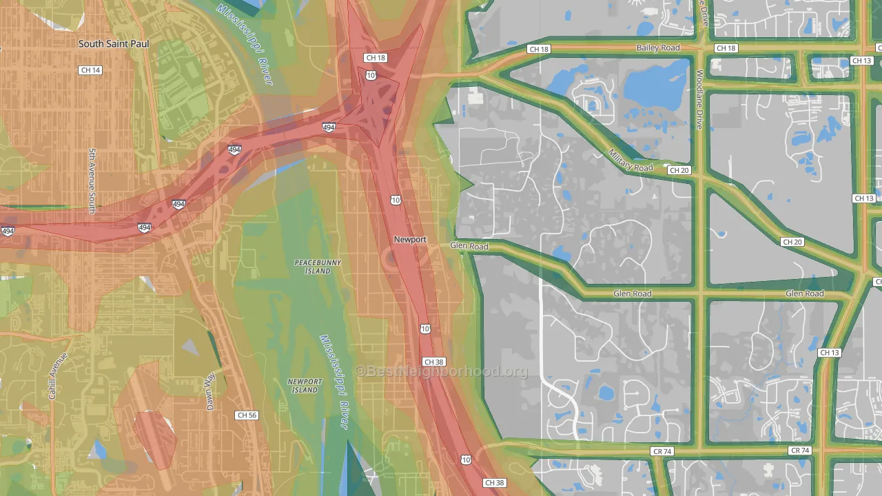 Newport, MN Map of Noise Levels in Newport