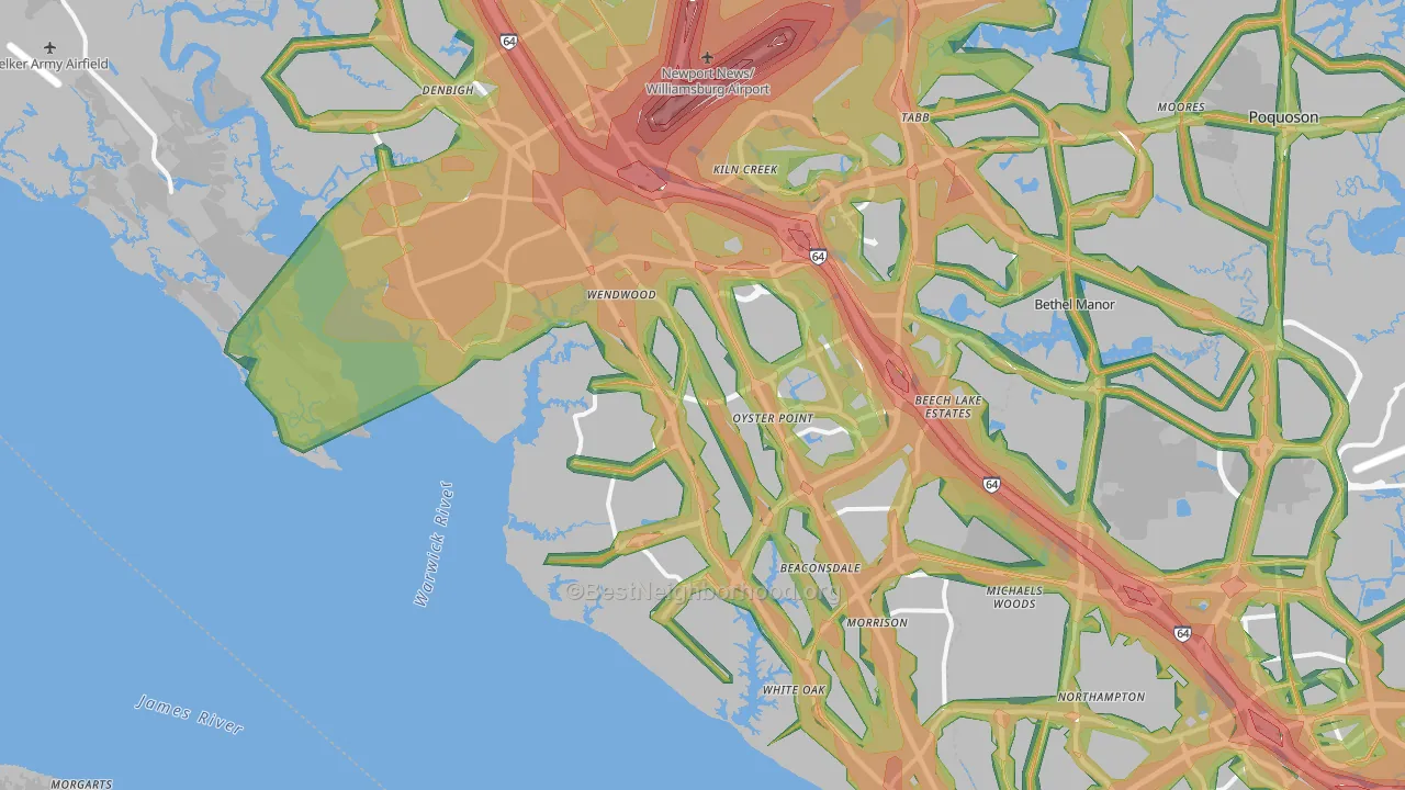 Newport News, VA Map of Noise Levels in Newport News