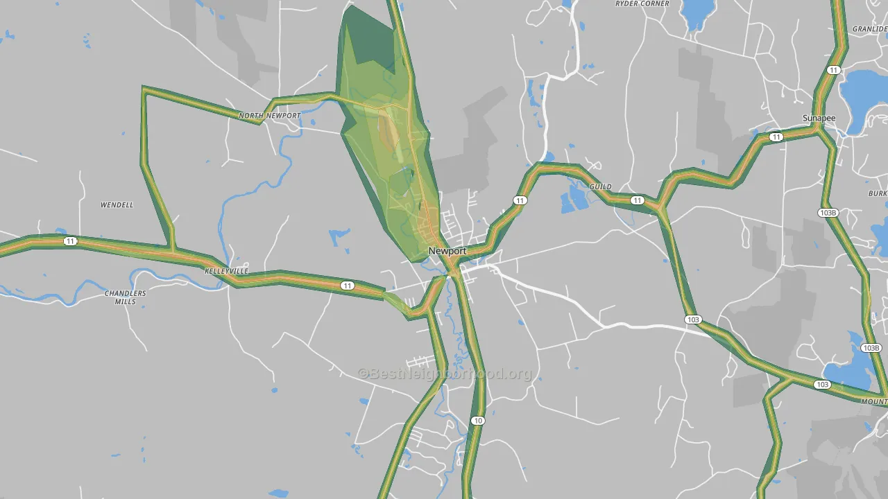 Newport, NH Map of Noise Levels in Newport