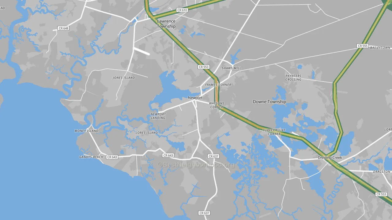 Newport, NJ Map of Noise Levels in Newport