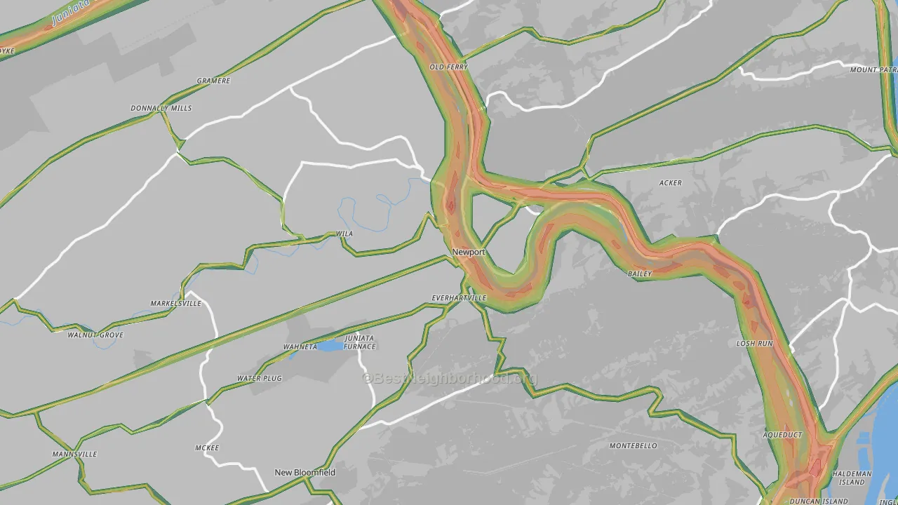 Newport, PA Map of Noise Levels in Newport
