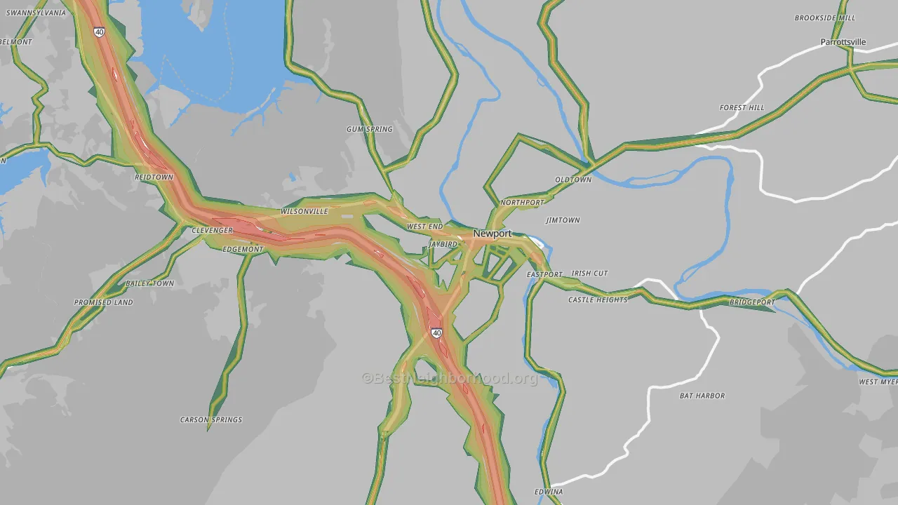 Newport, TN Map of Noise Levels in Newport