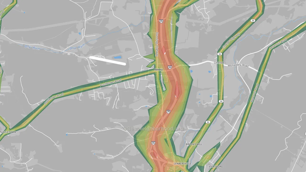 Newry, PA Map of Noise Levels in Newry
