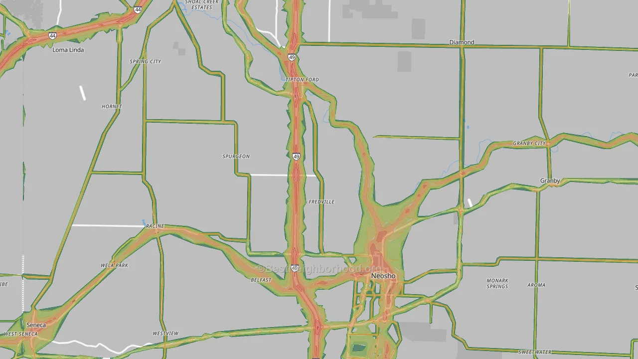 Newton County, MO Map of Noise Levels in Newton County