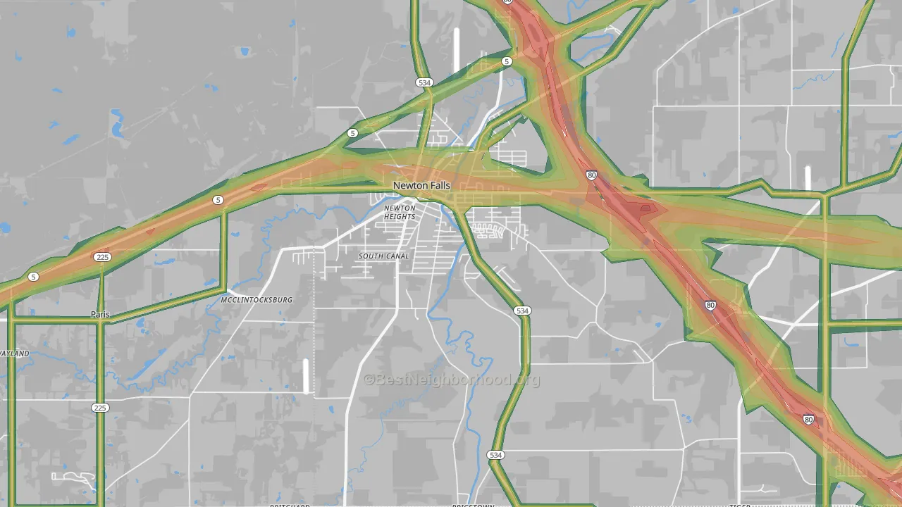 Newton Falls, OH Map of Noise Levels in Newton Falls