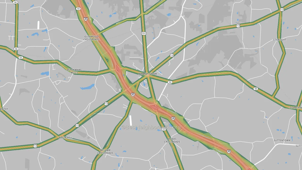 Newton Grove, NC Map of Noise Levels in Newton Grove