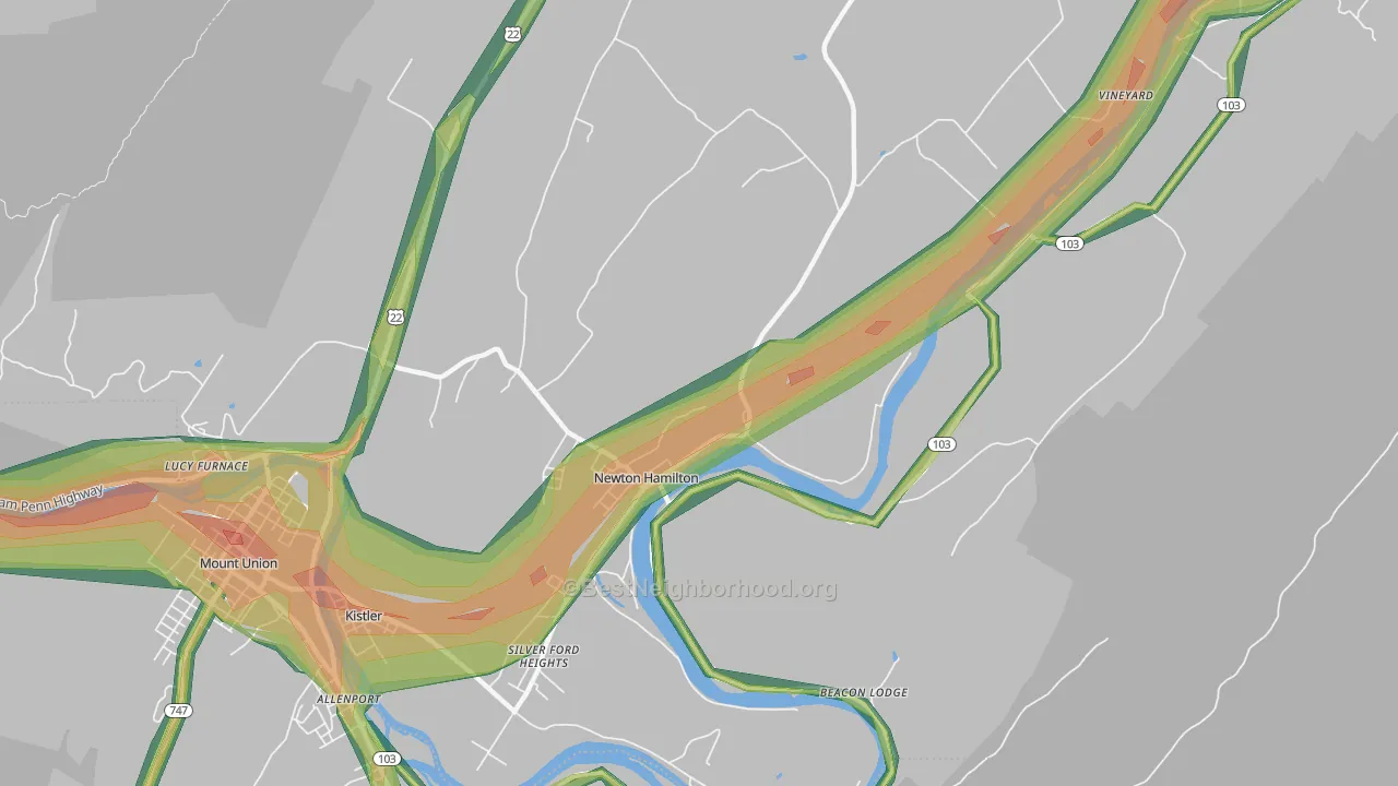 Newton Hamilton, PA Map of Noise Levels in Newton Hamilton