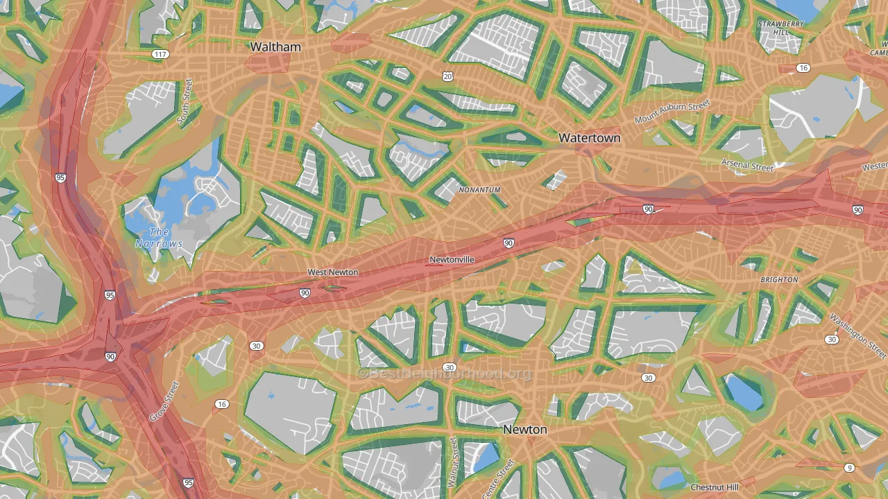 Newton, MA Map of Noise Levels in Newton
