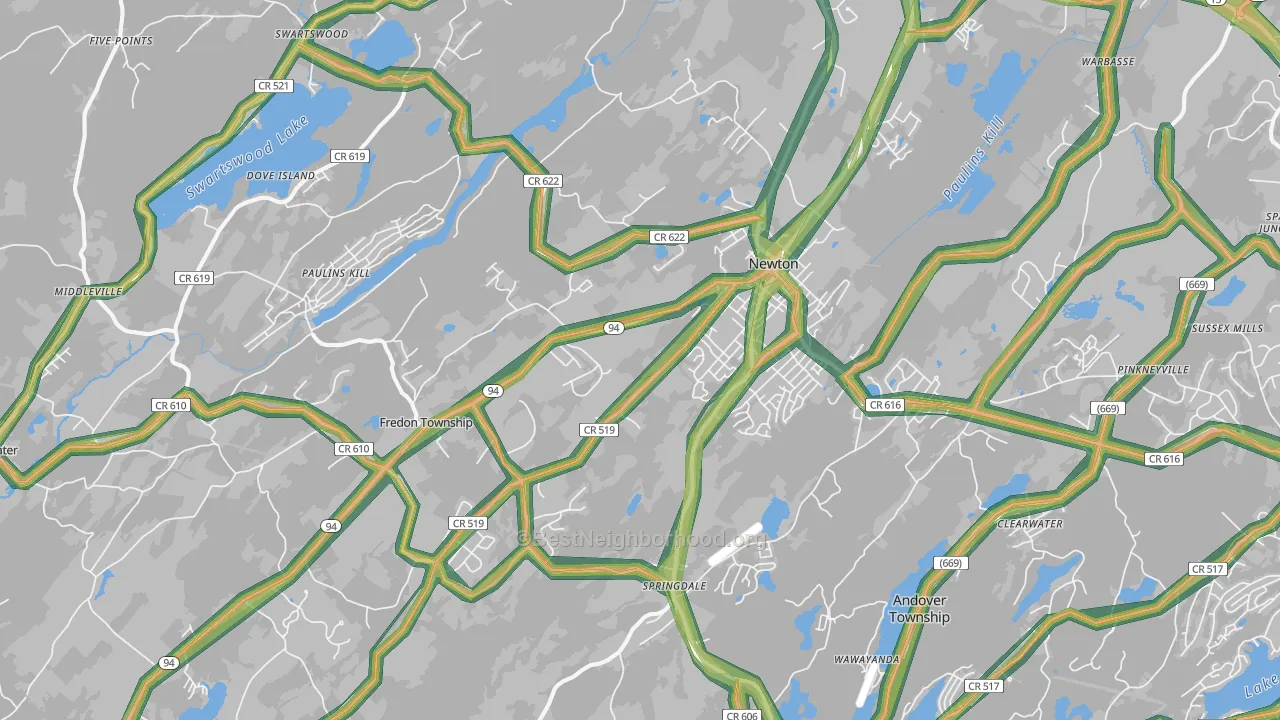 Newton, NJ Map of Noise Levels in Newton