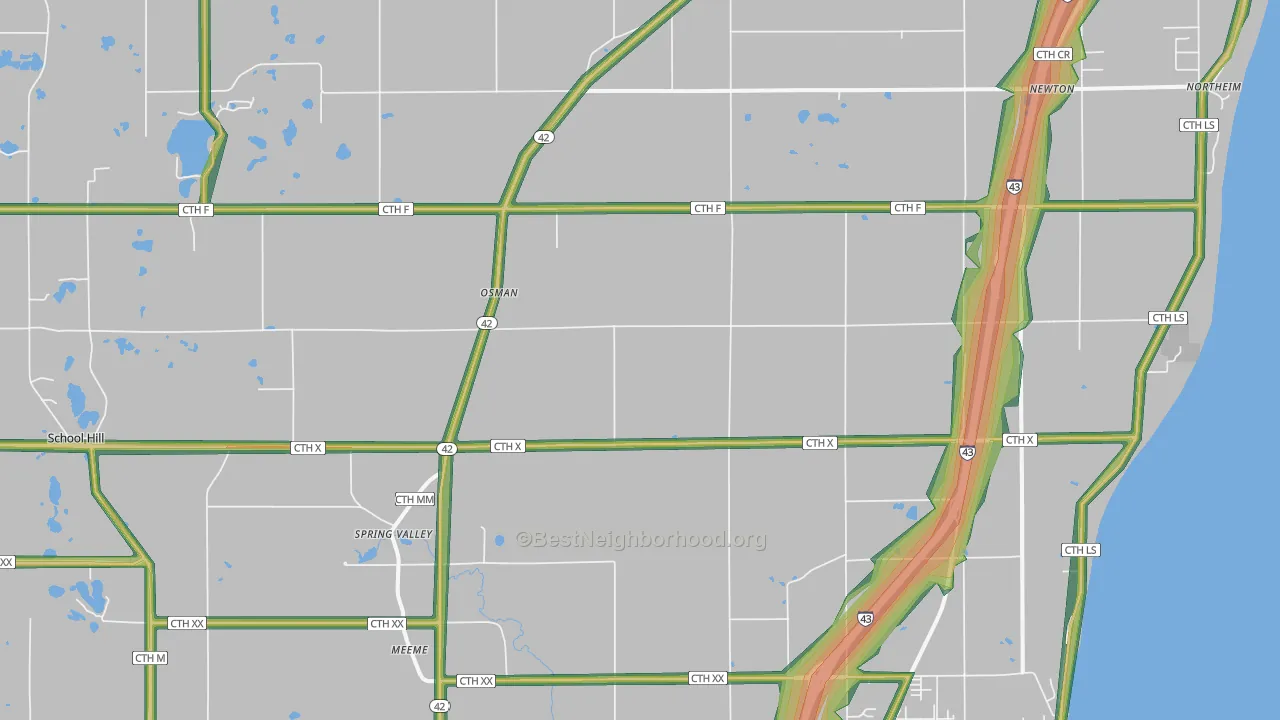 Newton, WI Map of Noise Levels in Newton