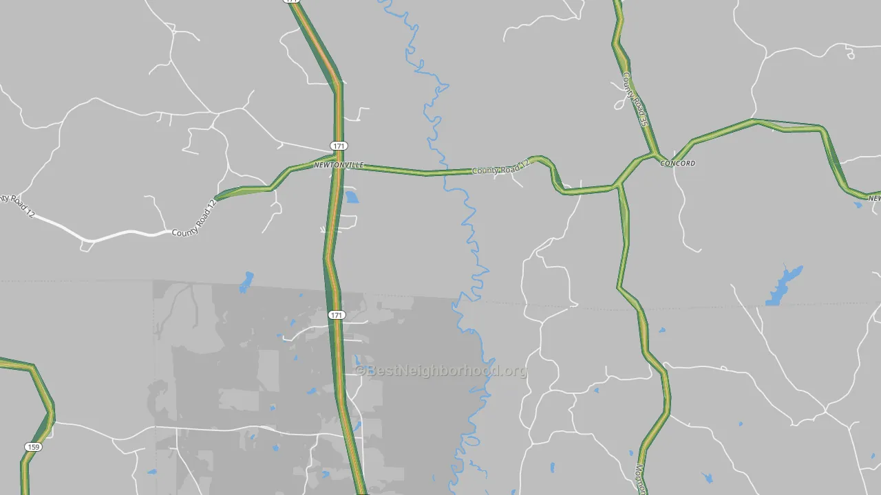 Newtonville, AL Map of Noise Levels in Newtonville