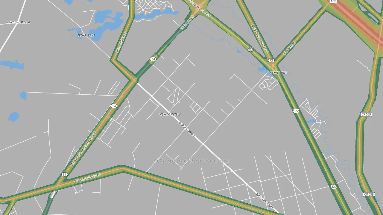 Newtonville, NJ Map of Noise Levels in Newtonville