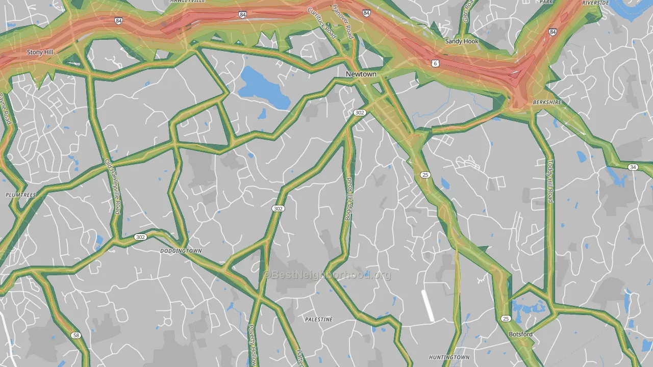 Newtown, CT Map of Noise Levels in Newtown
