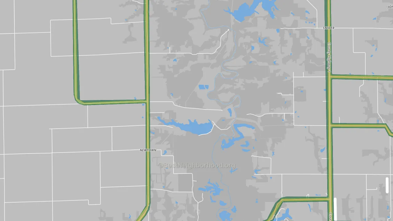 Newtown, IL Map of Noise Levels in Newtown