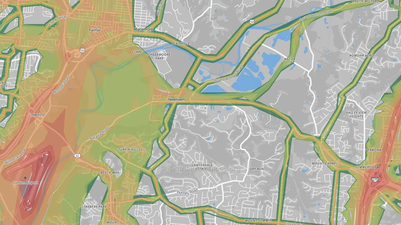 Newtown, OH Map of Noise Levels in Newtown