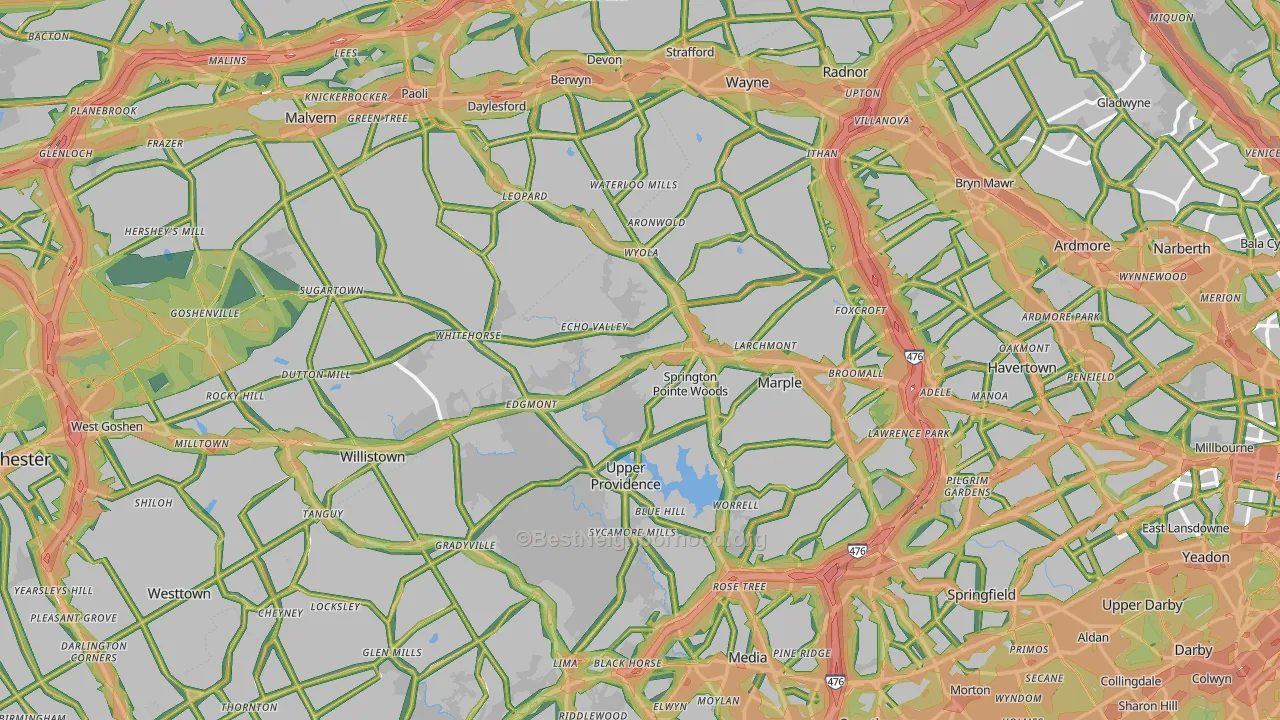 Newtown Square, PA Map of Noise Levels in Newtown Square