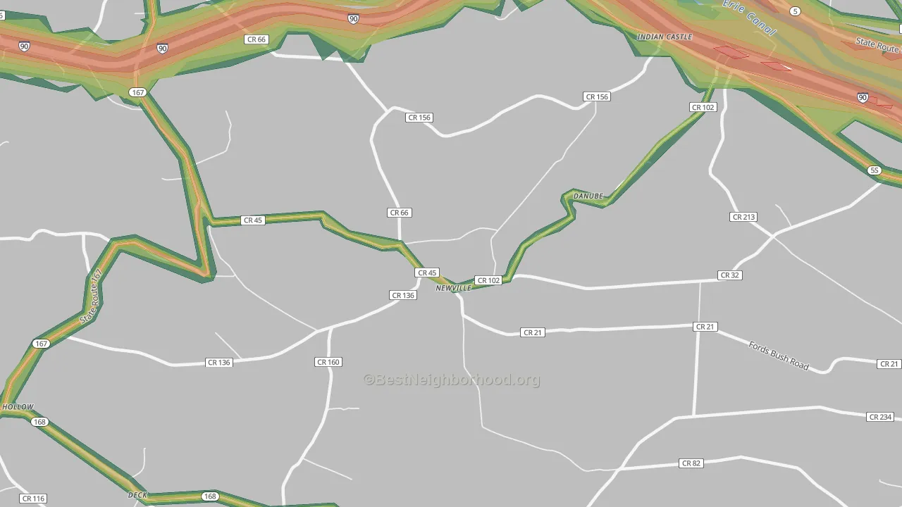 Newville, NY Map of Noise Levels in Newville